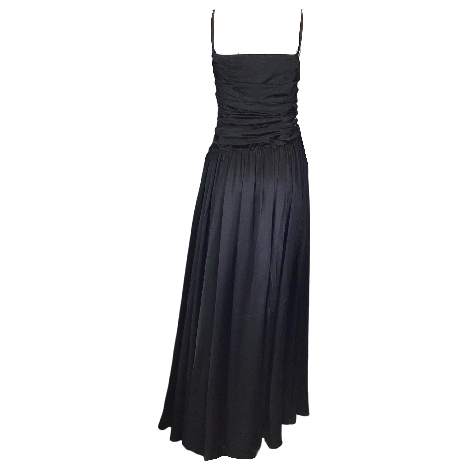 Rochas Black Long Silk Satin Bustier Dress