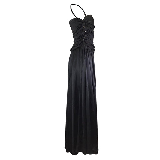 Rochas Black Long Silk Satin Bustier Dress