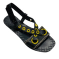 Load image into Gallery viewer, Bottega Veneta Black / Yellow Embroidered Leather Flat Sandals
