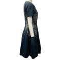 Load image into Gallery viewer, Oscar de la Renta Navy Blue Pleated Metallic Jacquard Dress with Gold Firework Embellishments
