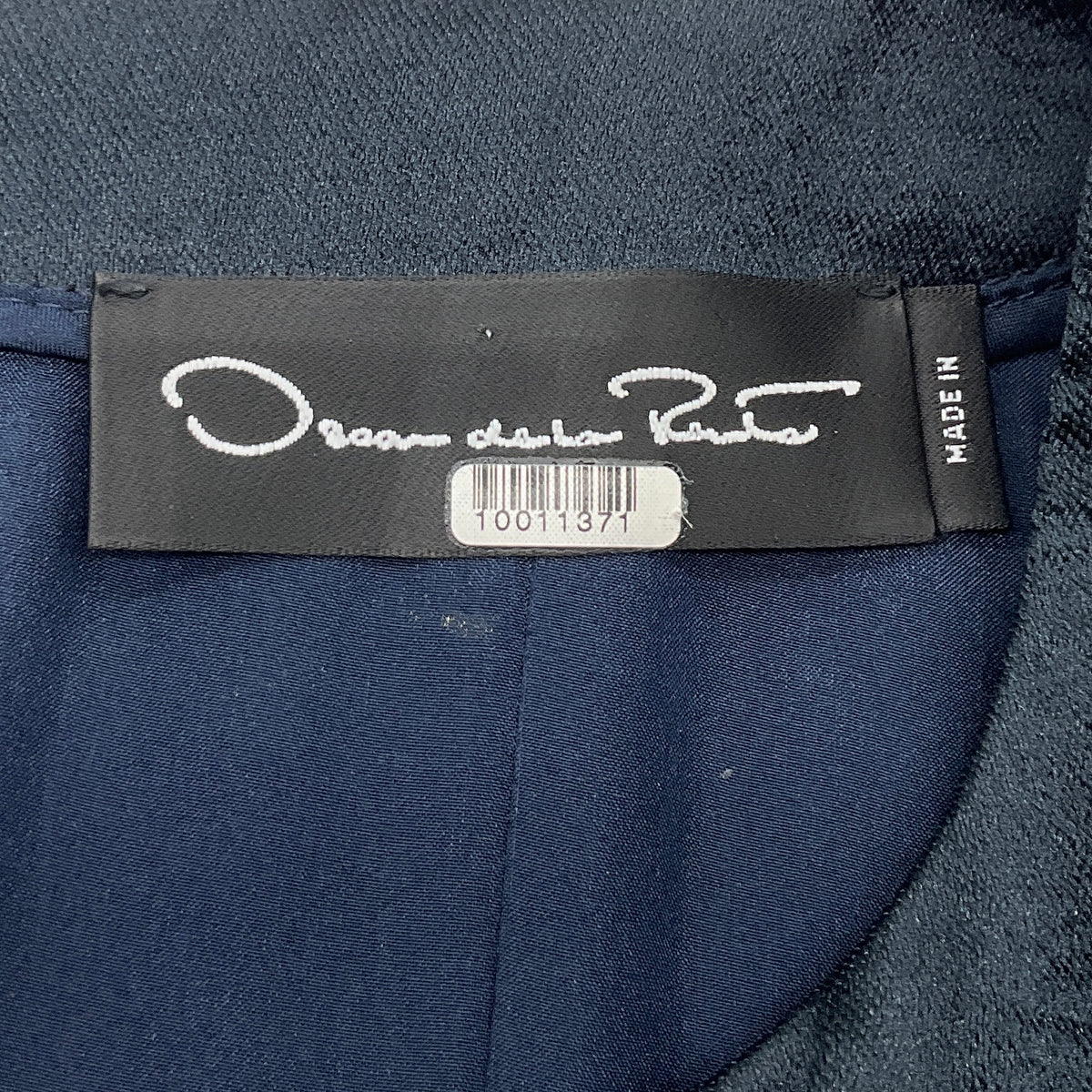 Oscar de la Renta Navy Blue Pleated Metallic Jacquard Dress with Gold Firework Embellishments