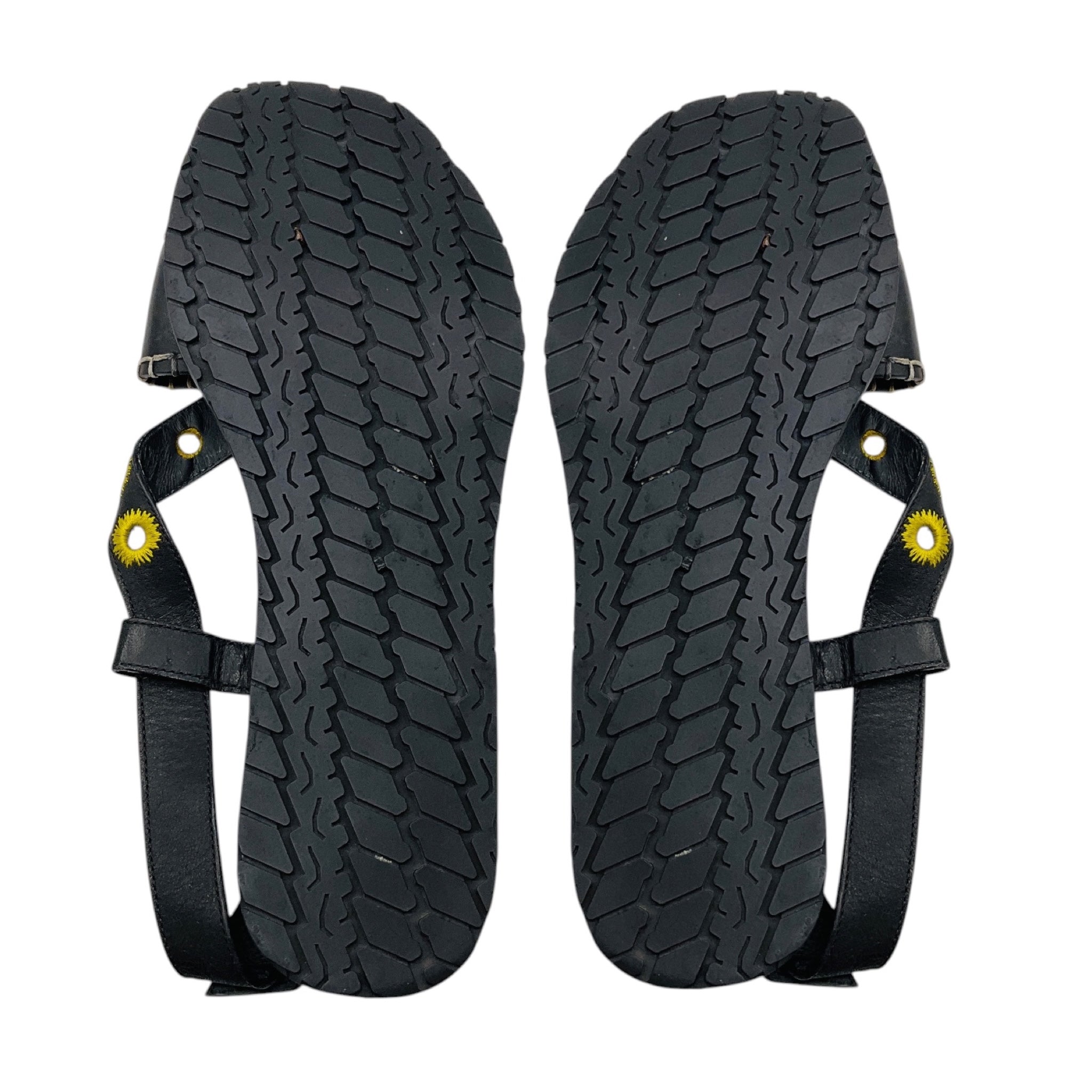 Bottega Veneta Black / Yellow Embroidered Leather Flat Sandals