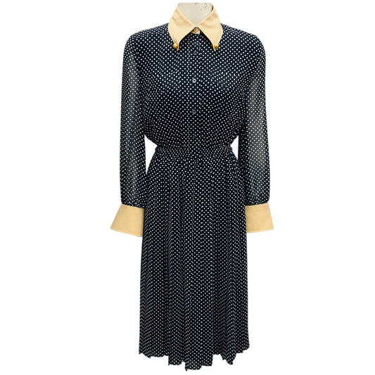 Prada Navy Blue Polka Dot Georgette Dress