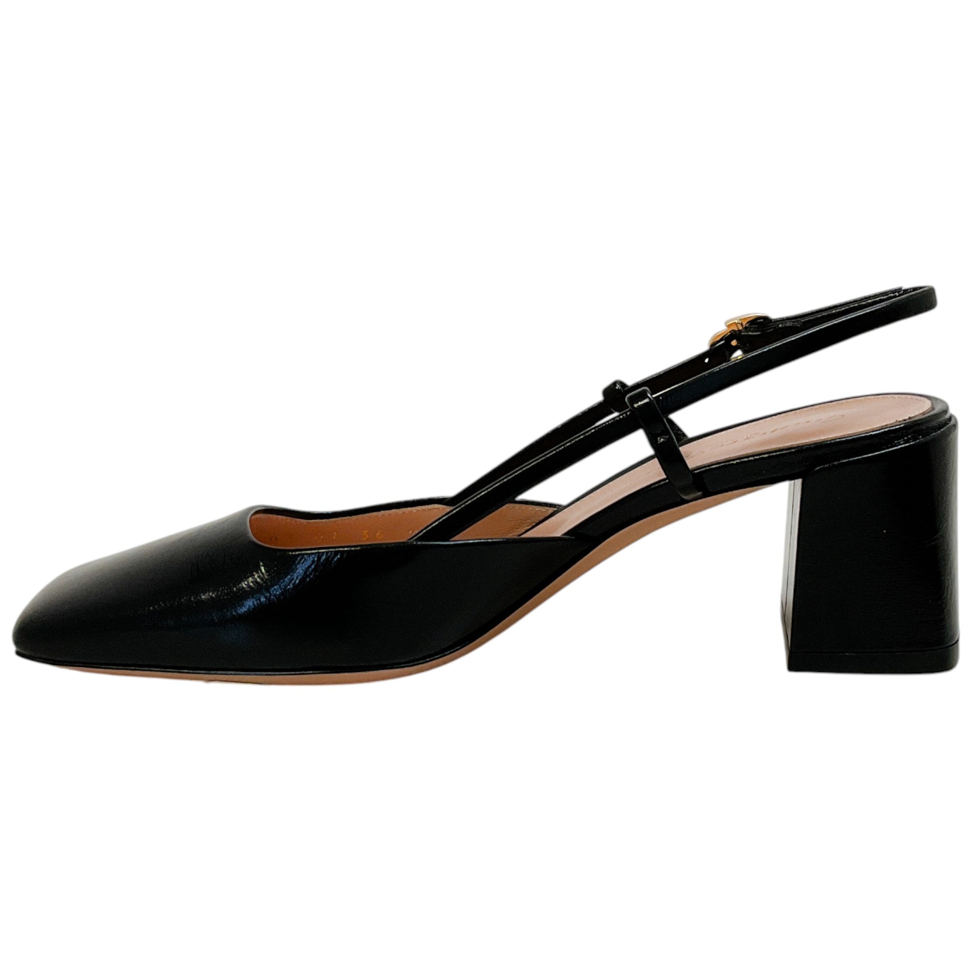 Gianvito Rossi Black Patent Leather Square Toe Slingback Pumps