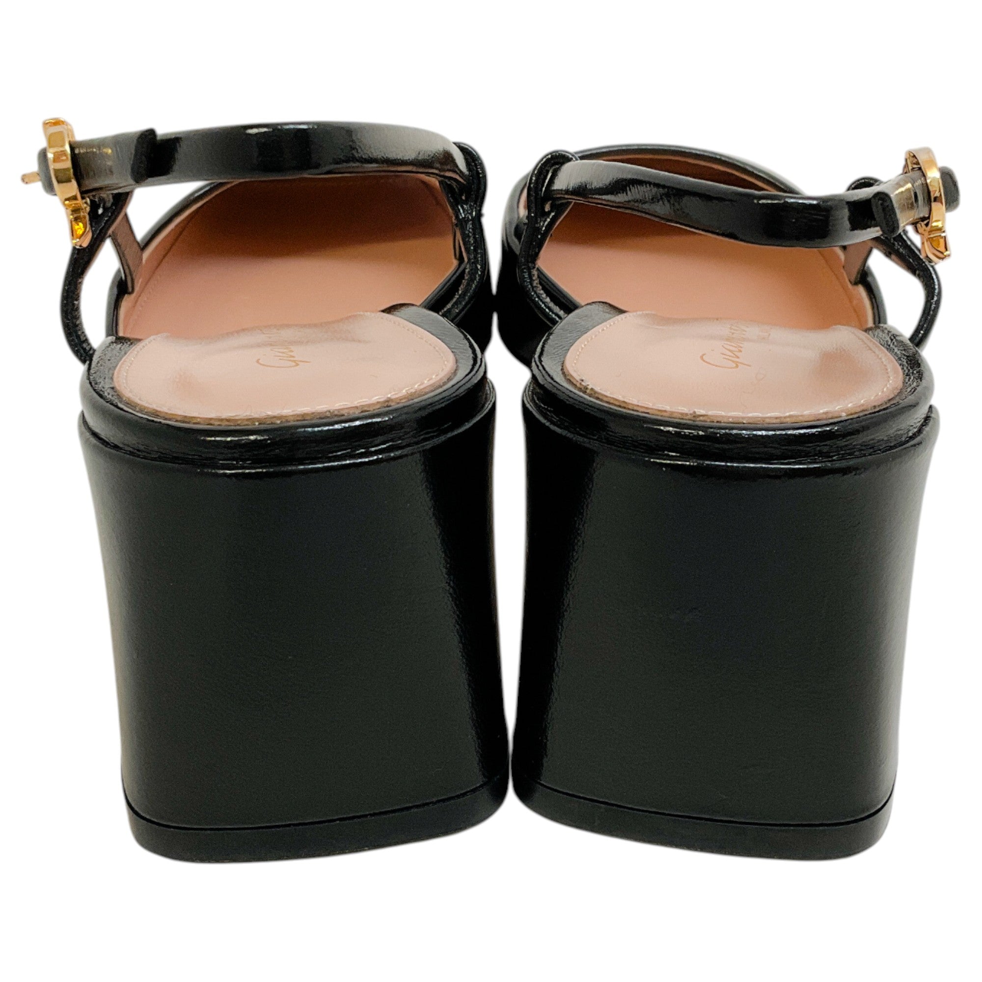 Gianvito Rossi Black Patent Leather Square Toe Slingback Pumps