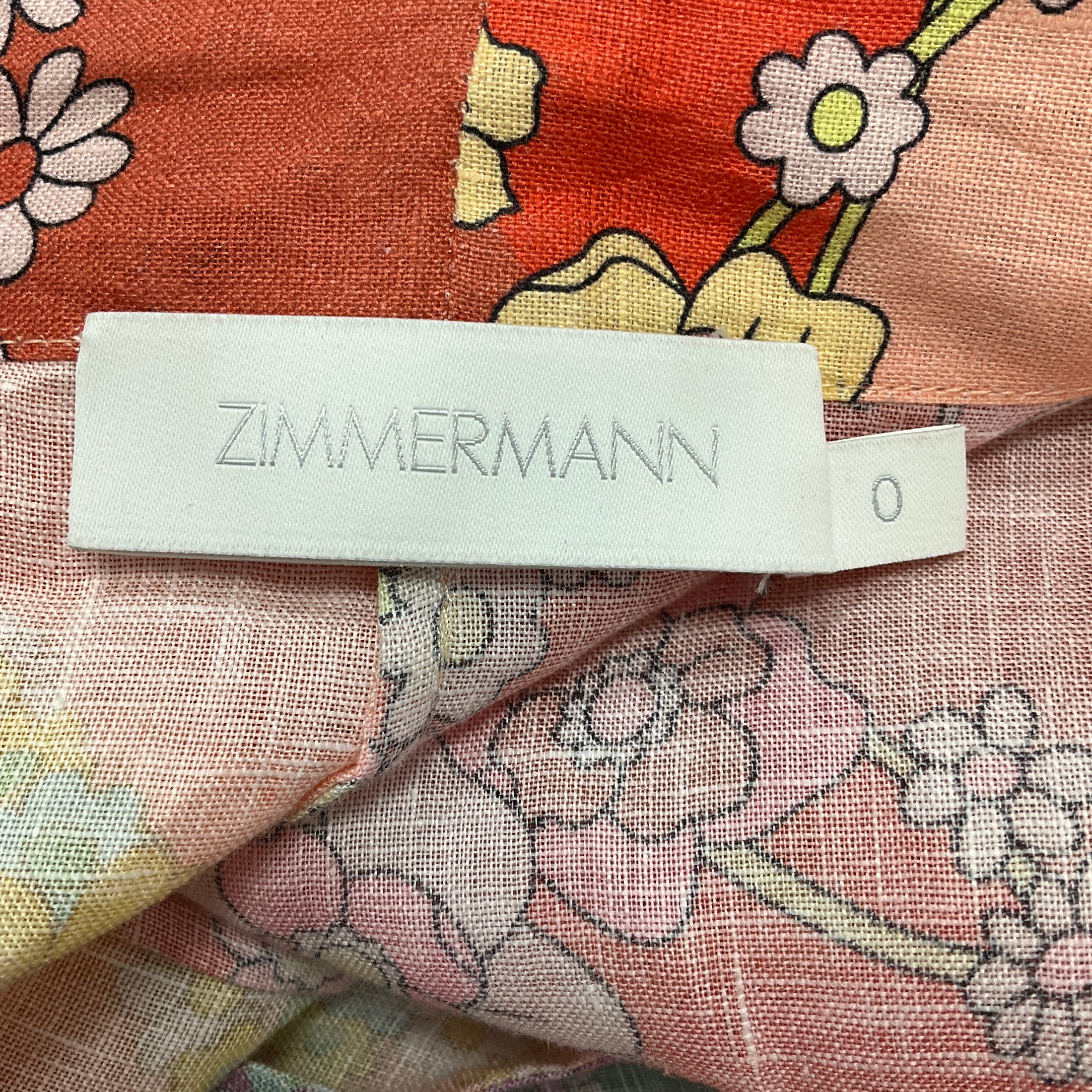 Zimmermann Orange Multi Floral Printed Linen Wrap Midi Dress