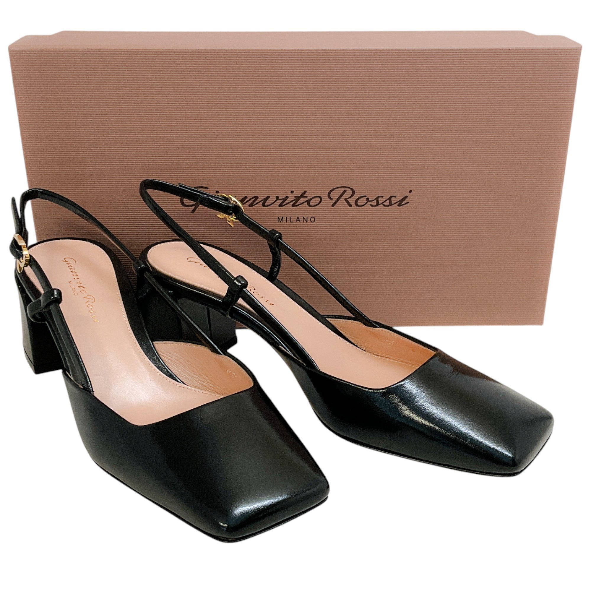 Gianvito Rossi Black Patent Leather Square Toe Slingback Pumps