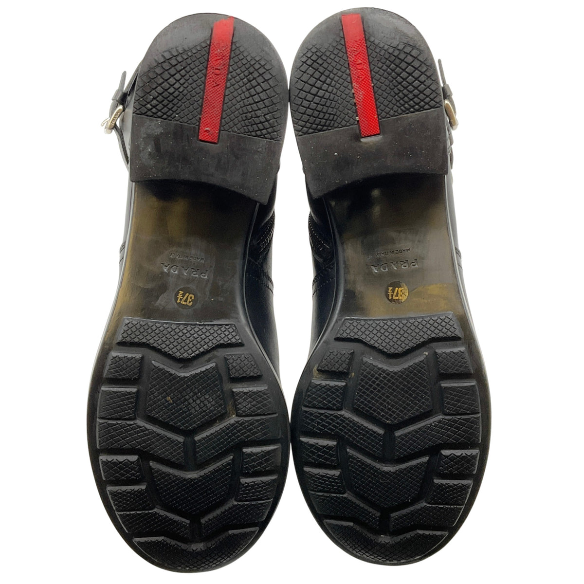 Prada Black Leather Belted Moto Boots