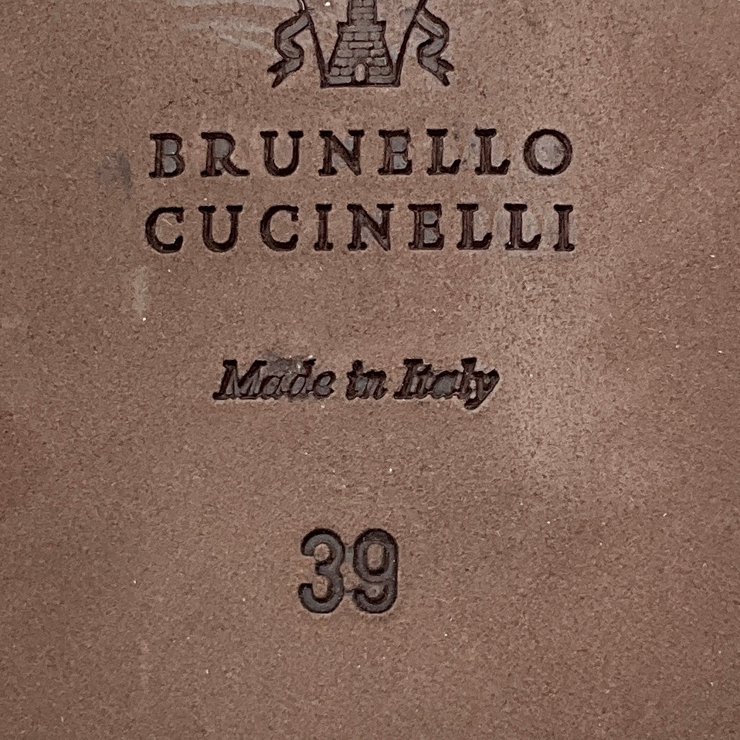 Brunello Cucinelli Taupe Monili Bead Embellished Mesh and Suede Slingback Flats