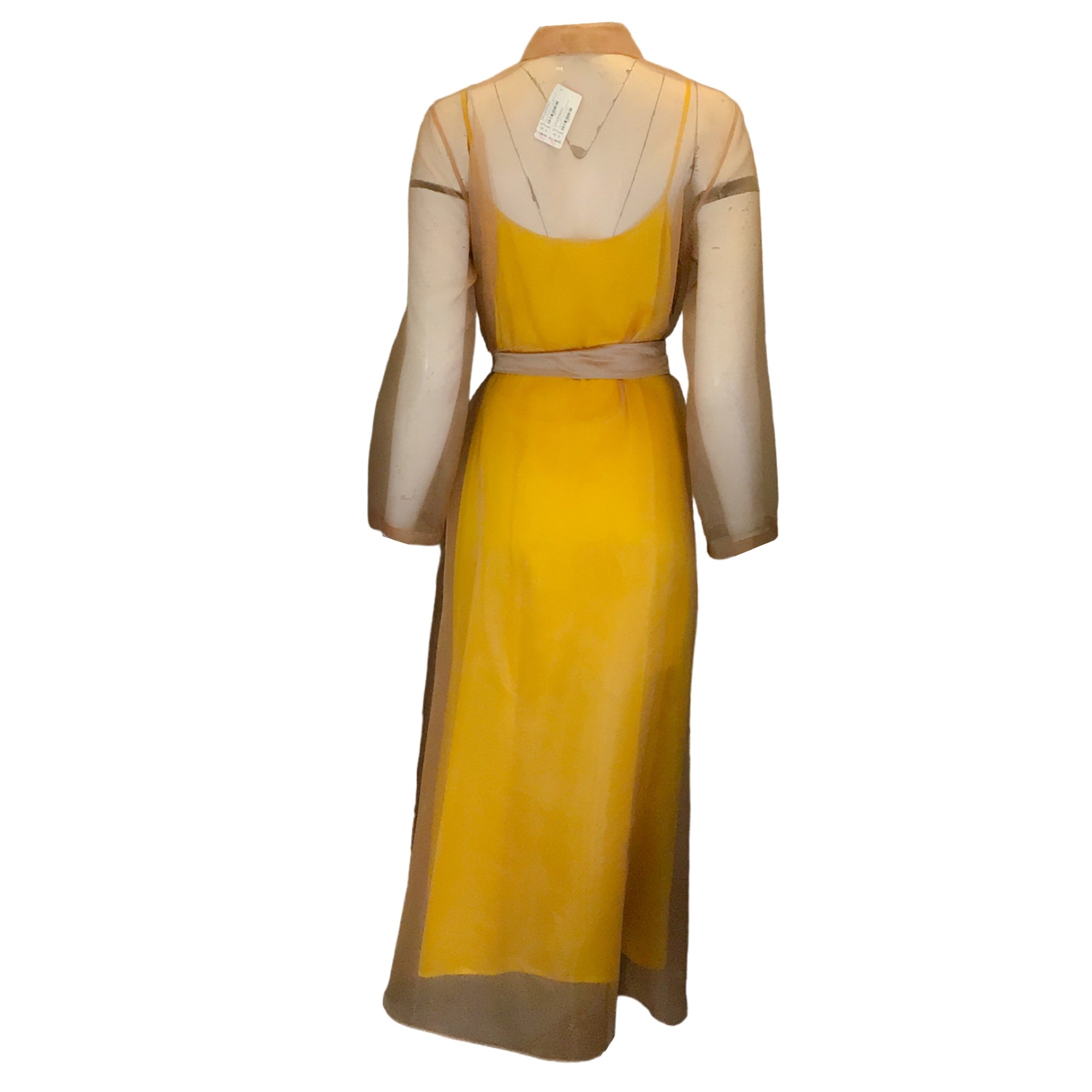 Mantu Nude / Yellow Satin Lined Sheer Organza Button-down Savannah Shirt Dress
