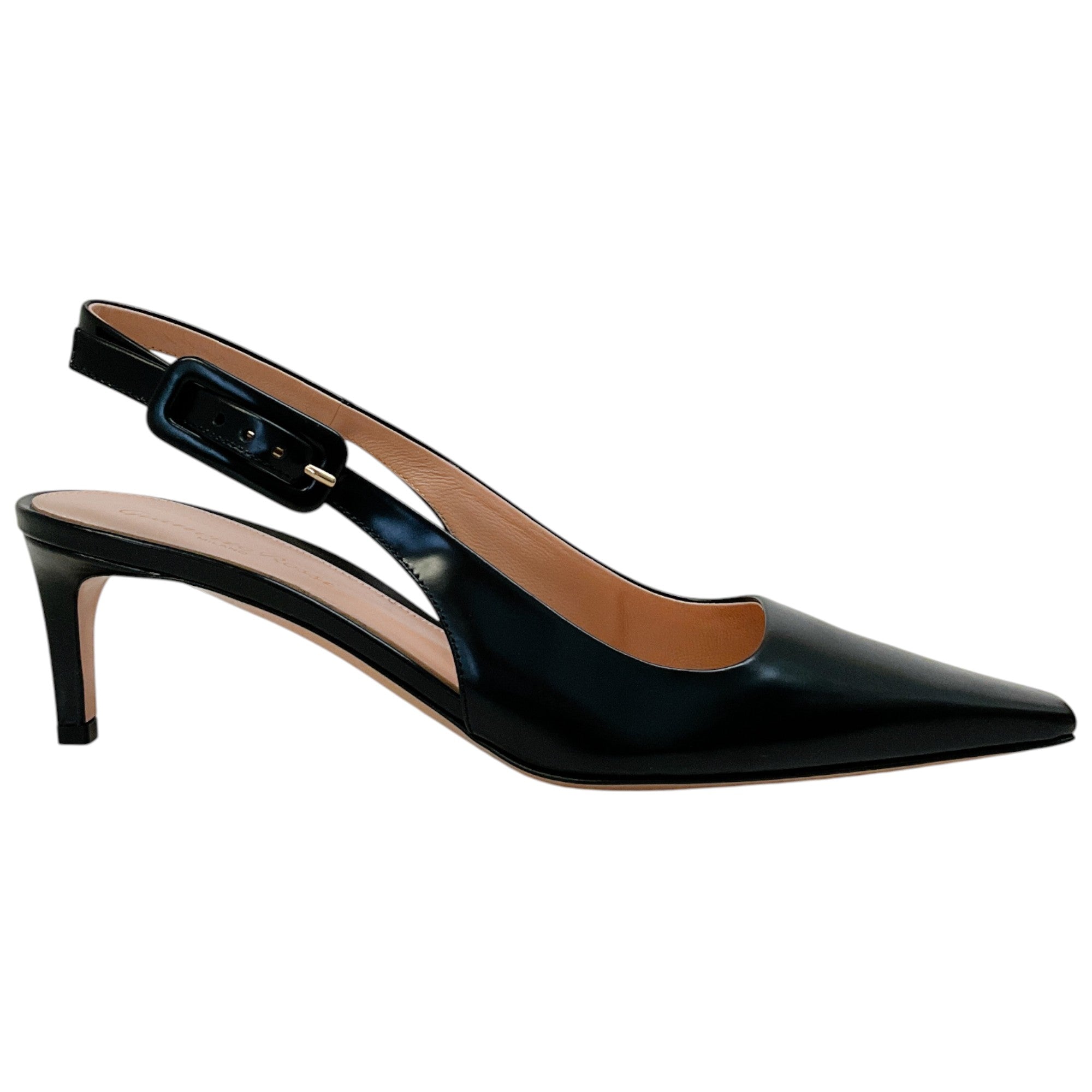 Gianvito Rossi Black Leather Lindsay Slingback Pumps