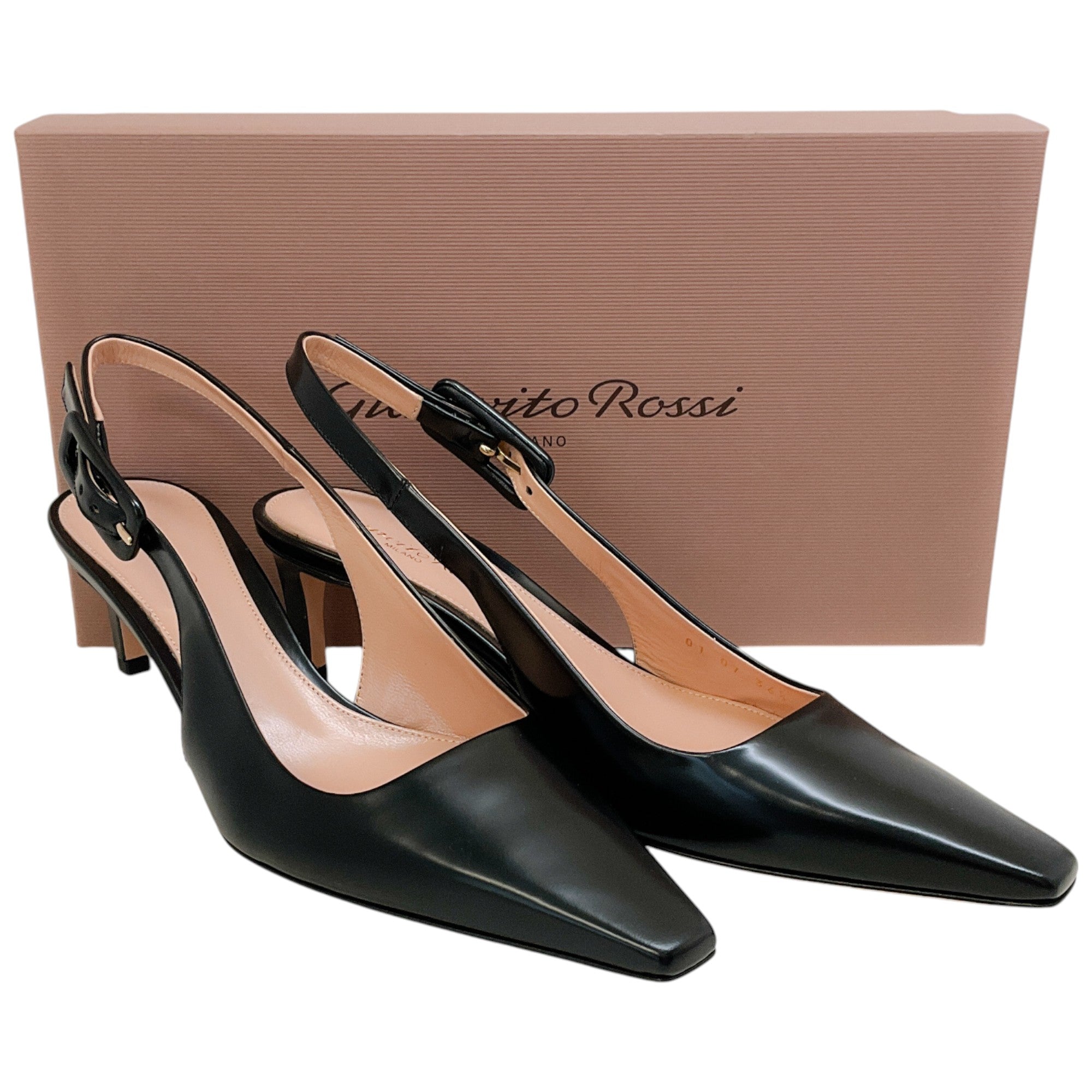 Gianvito Rossi Black Leather Lindsay Slingback Pumps