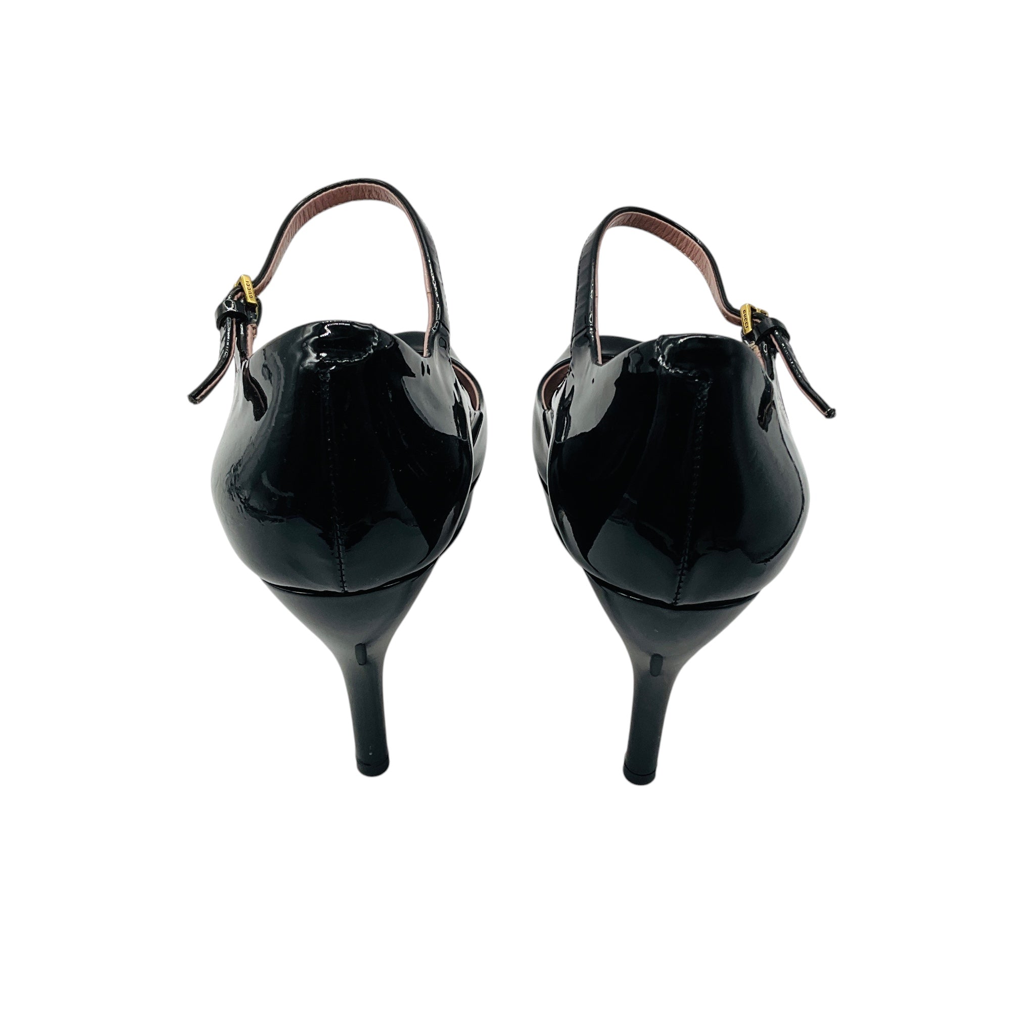 Gucci Black Open Toe Patent Leather Mary Jane Pumps