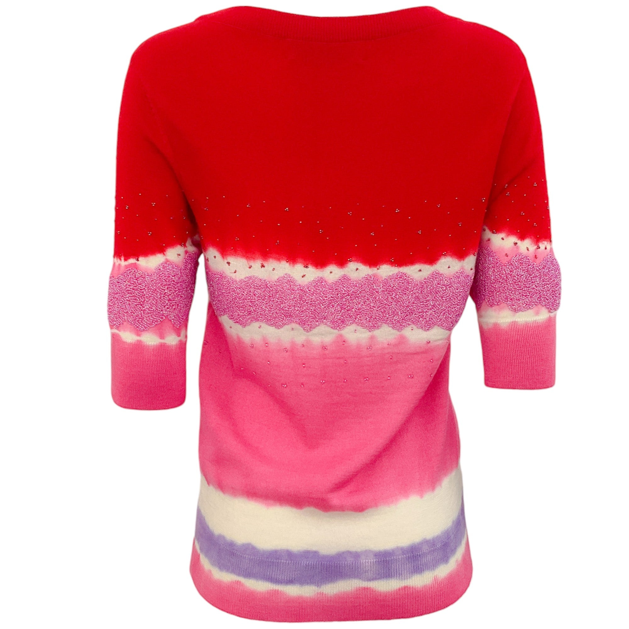 Prabal Gurung Red / Pink Beaded 3/4 Sleeve Sweater