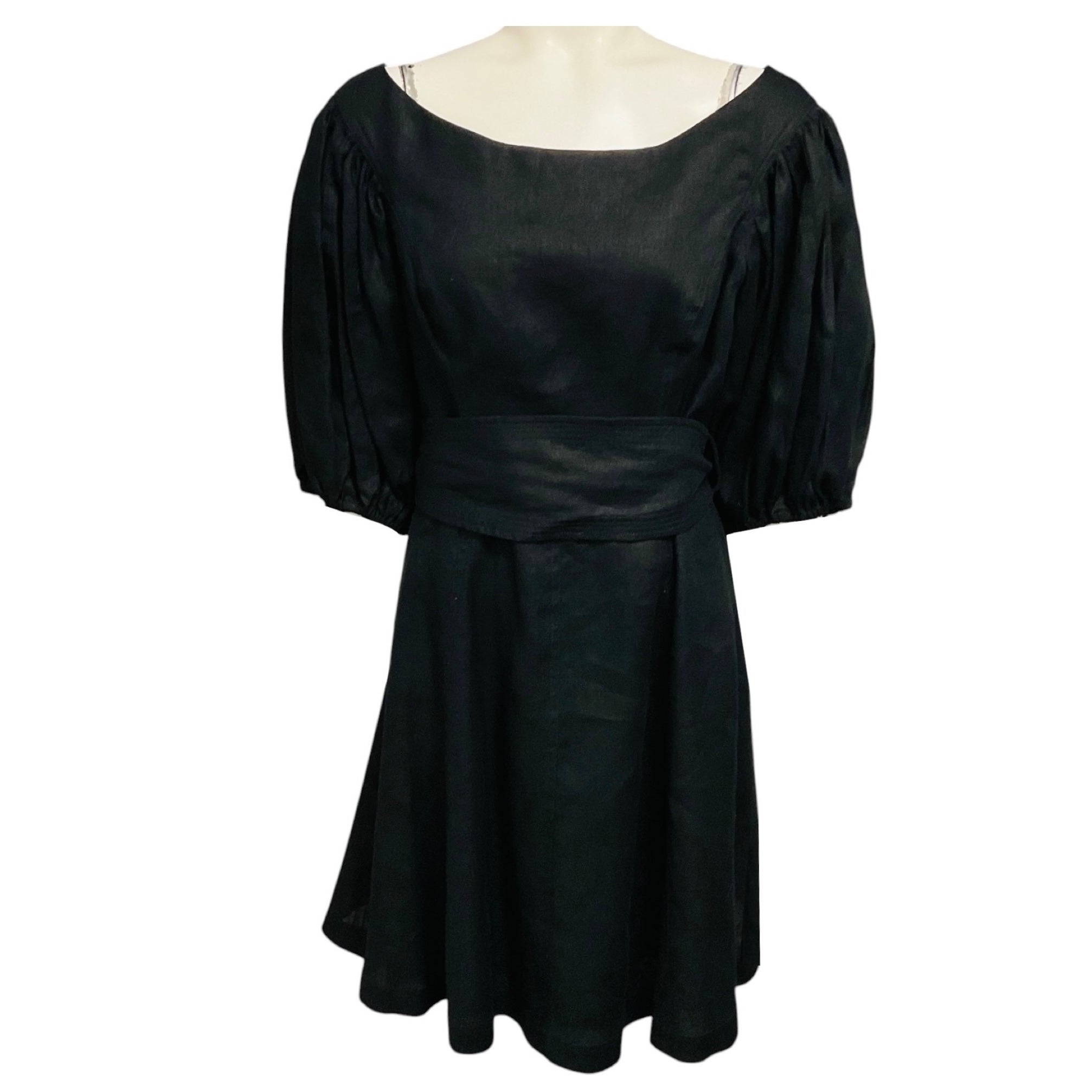 Zimmermann Black Linen Mini Flip Dress with Belt