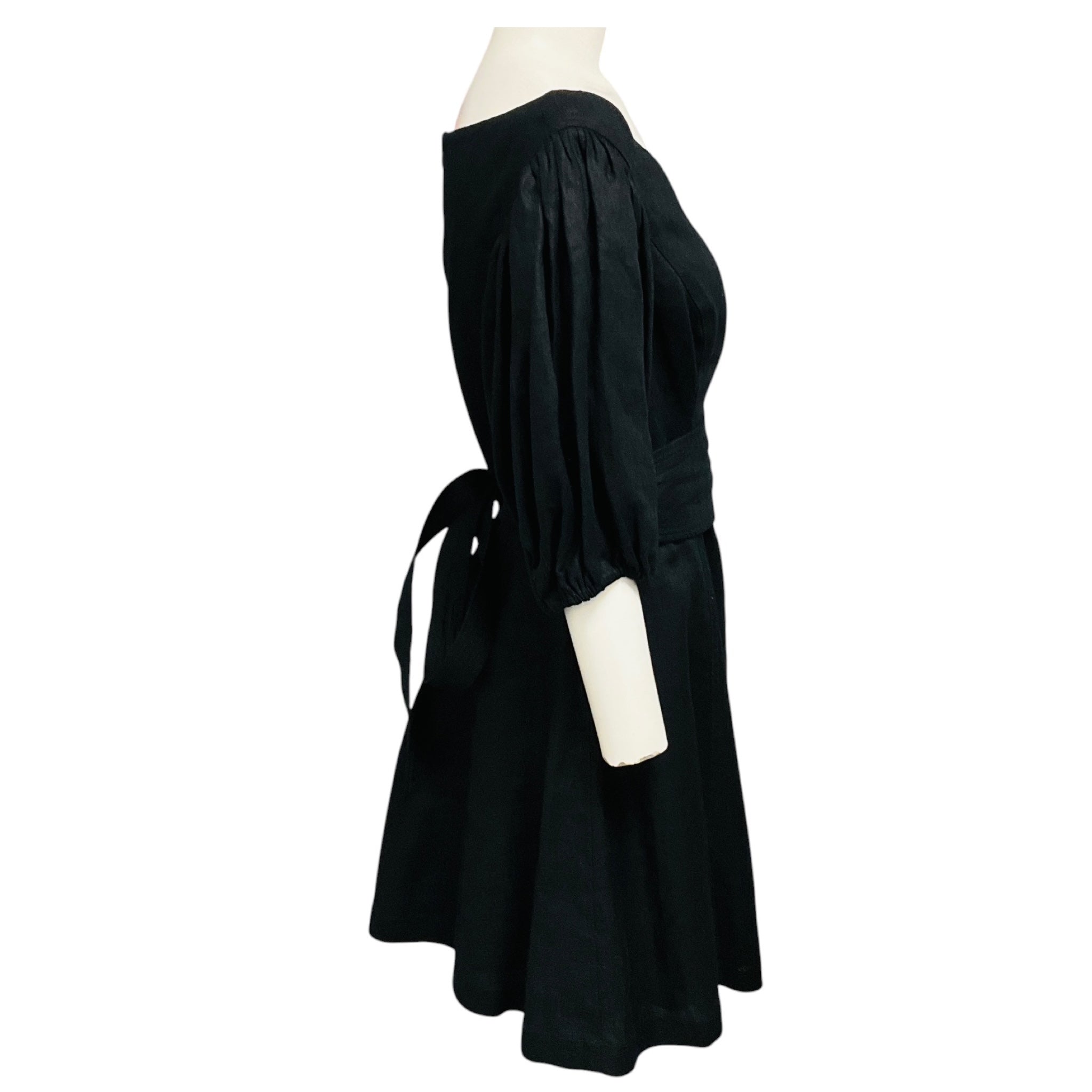 Zimmermann Black Linen Mini Flip Dress with Belt