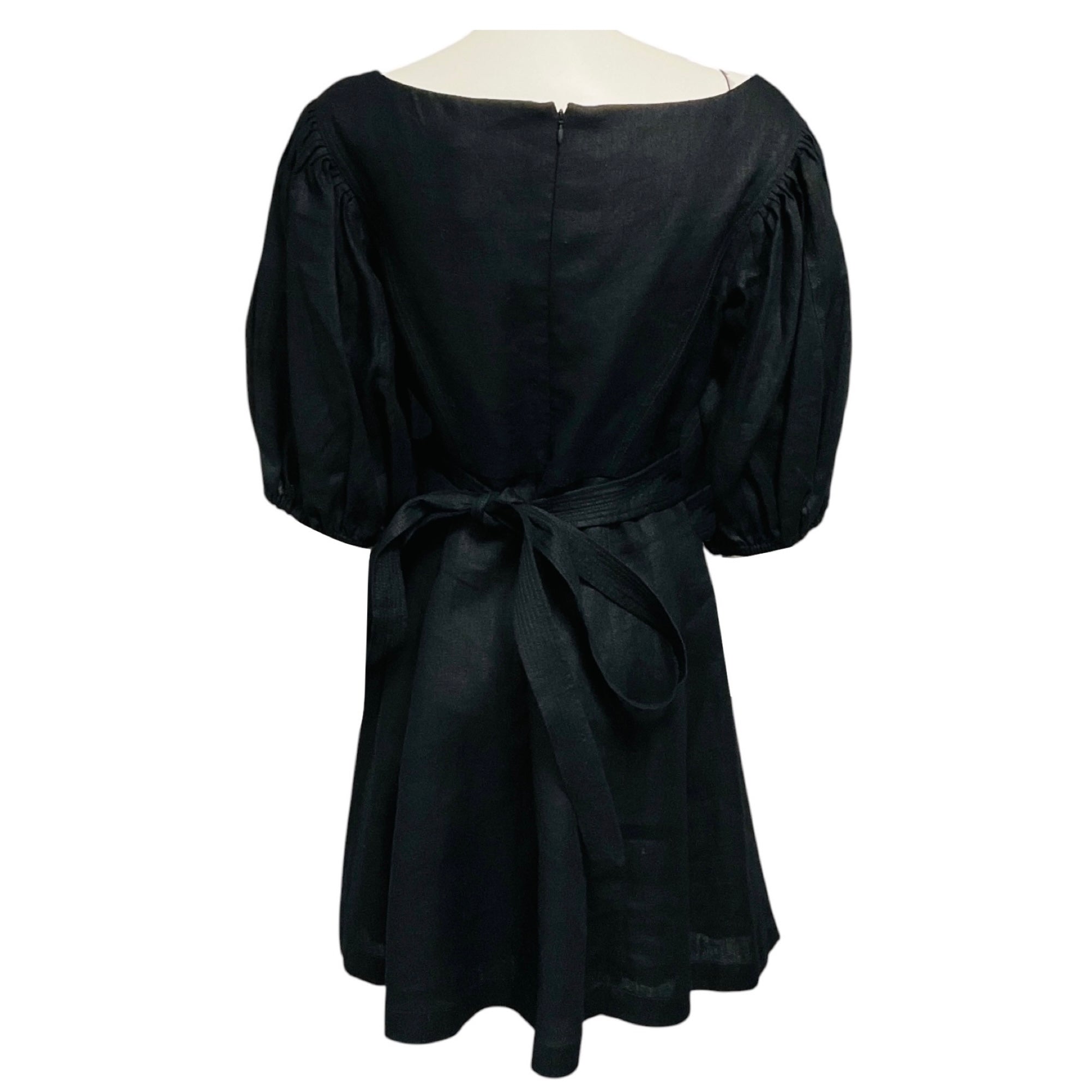 Zimmermann Black Linen Mini Flip Dress with Belt