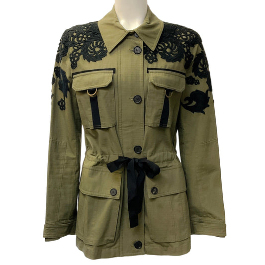 Veronica Beard Army Green Cotton Heritage Utility Jacket with Lace
