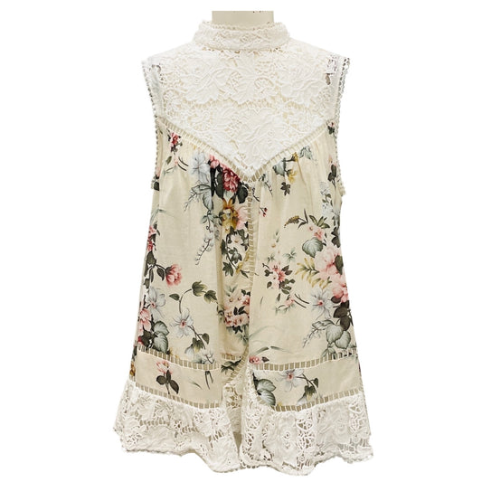 Zimmermann Ivory Multi Lace Trimmed Sleeveless Floral Top