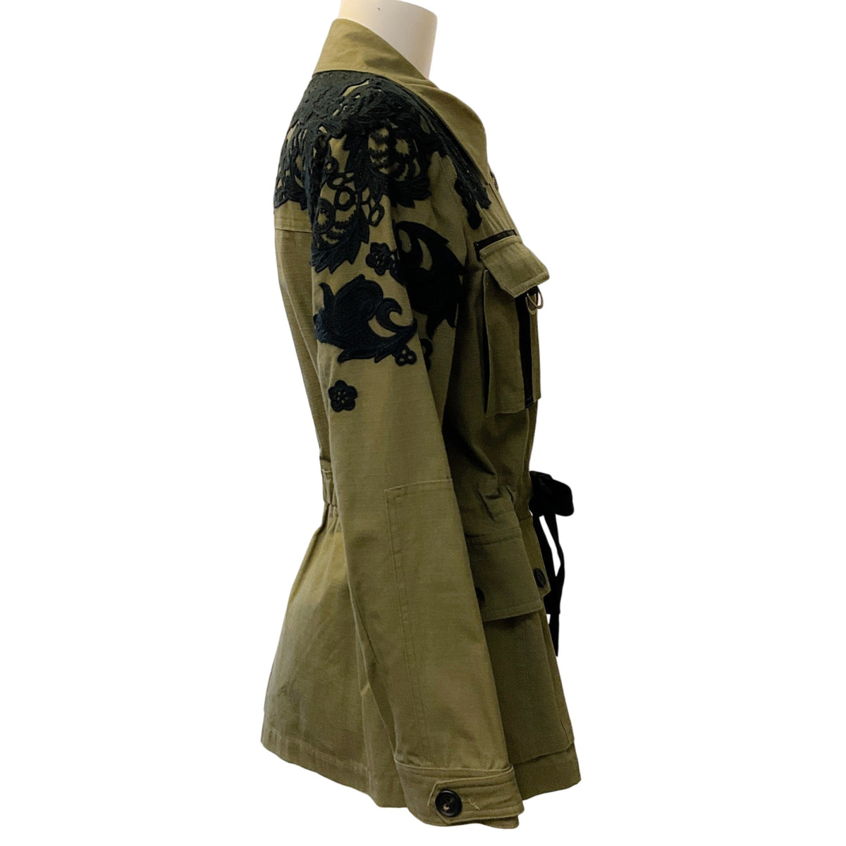 Veronica Beard Army Green Cotton Heritage Utility Jacket with Lace