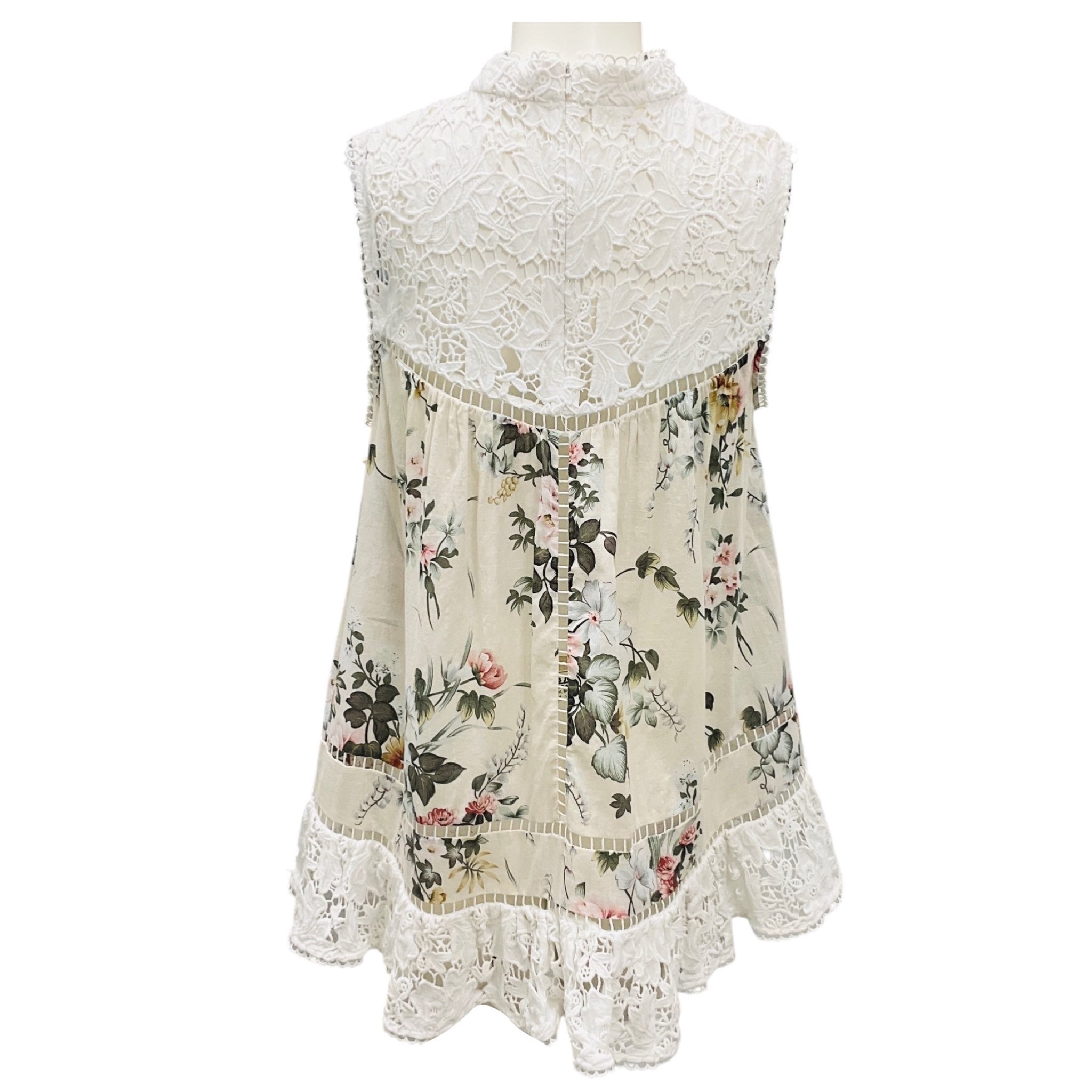 Zimmermann Ivory Multi Lace Trimmed Sleeveless Floral Top