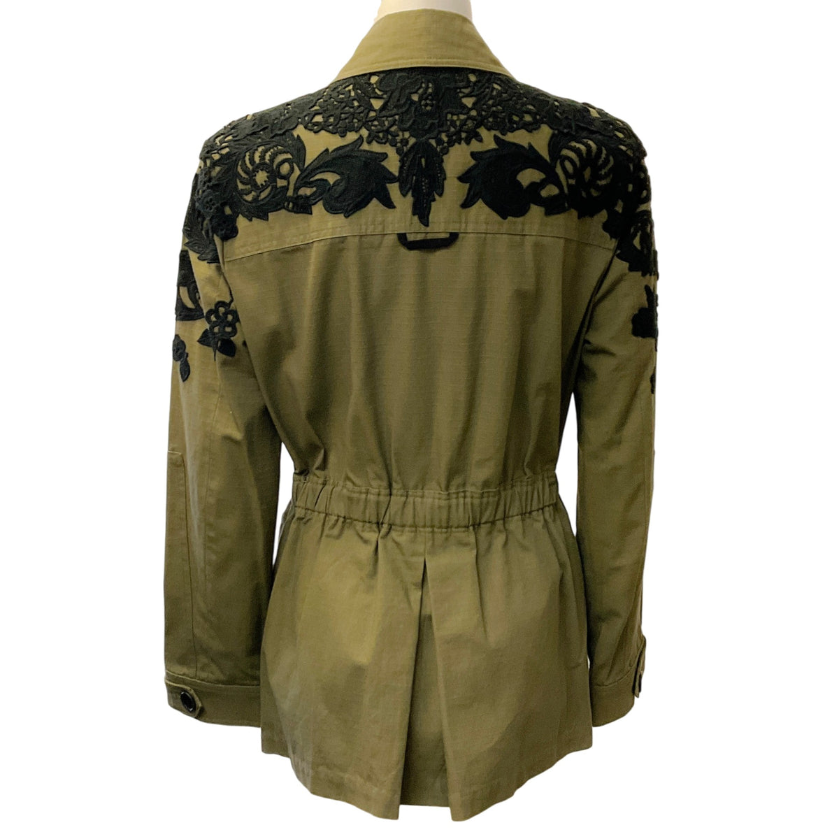 Veronica Beard Army Green Cotton Heritage Utility Jacket with Lace