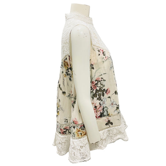 Zimmermann Ivory Multi Lace Trimmed Sleeveless Floral Top