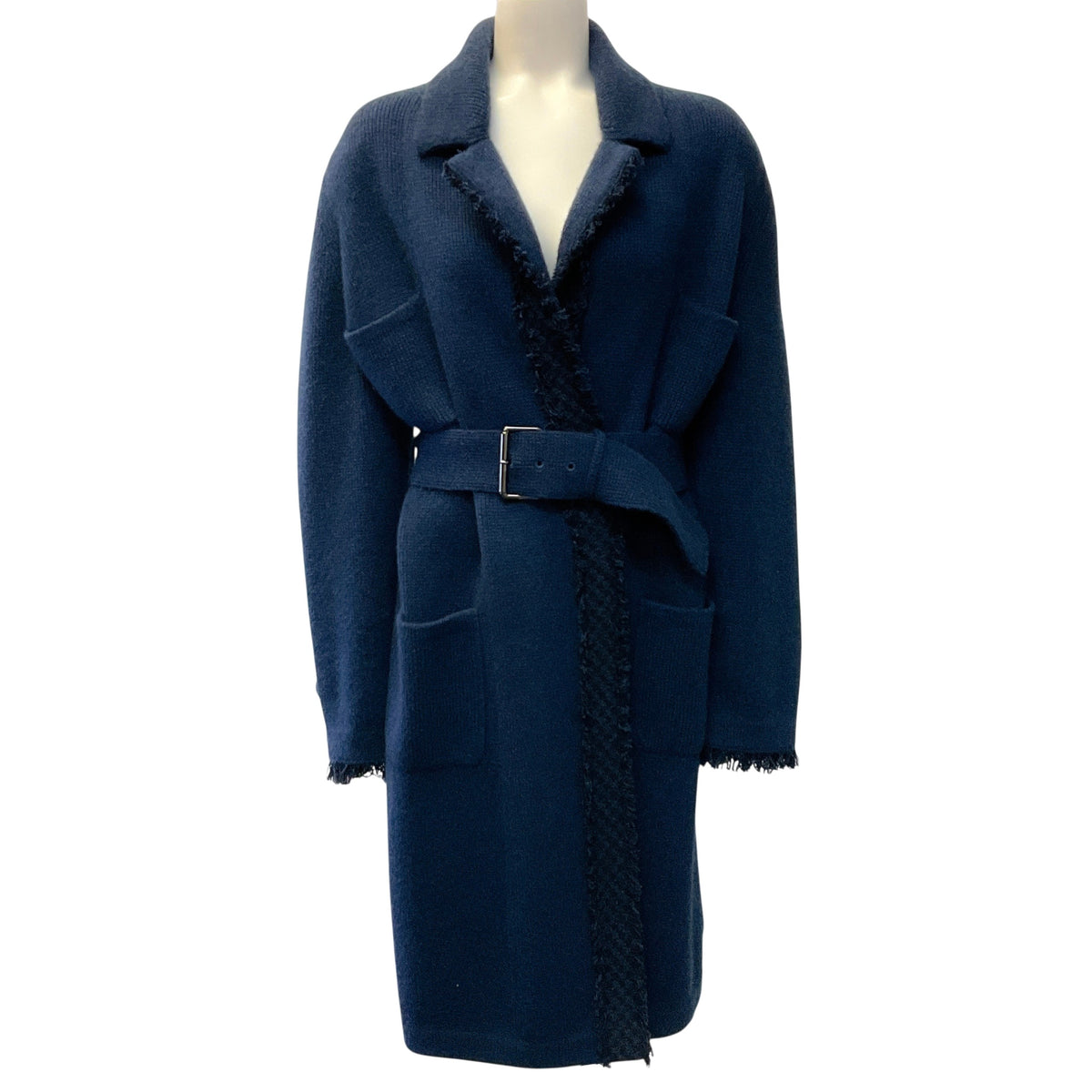 Chanel Navy Blue Cashmere Belted Coat