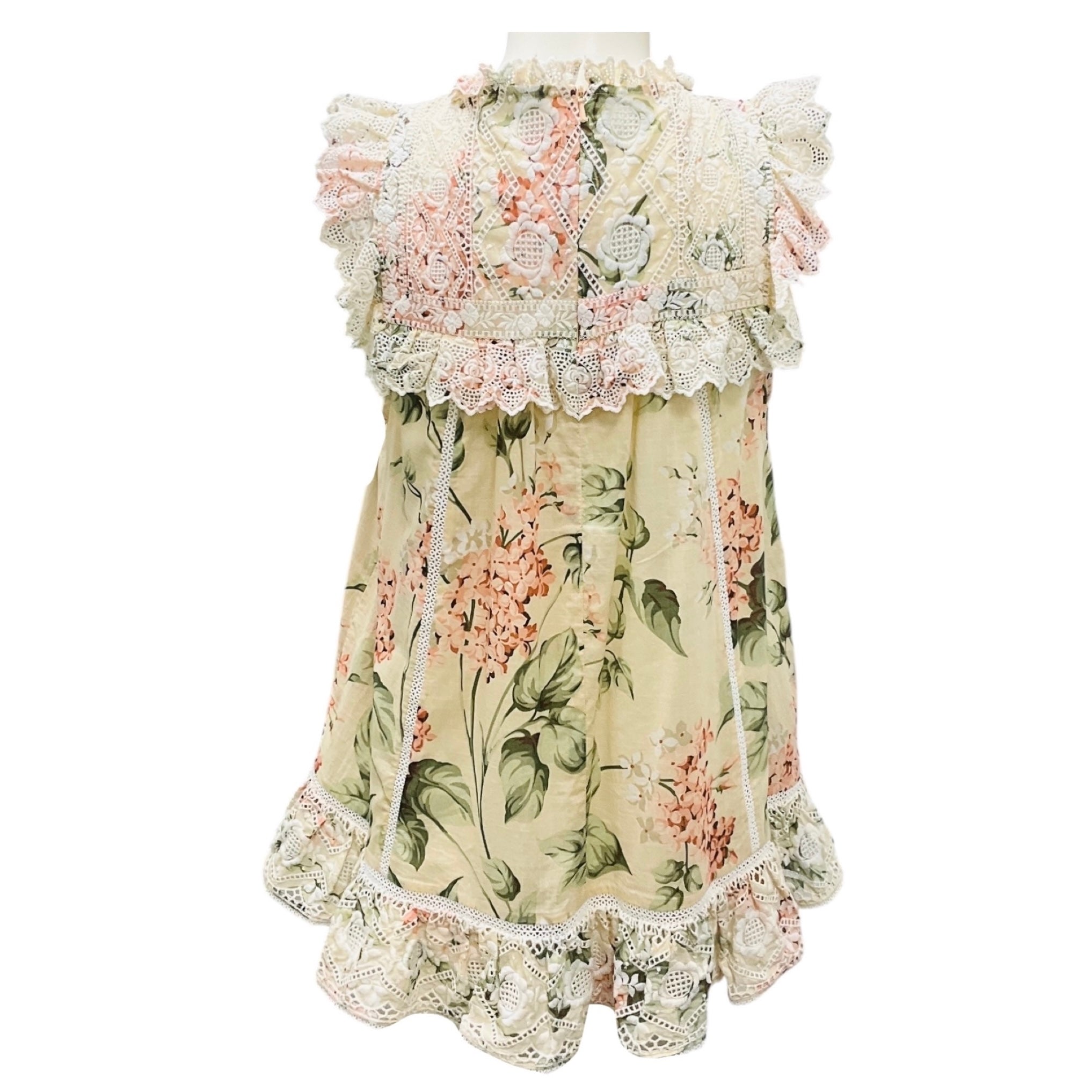 Zimmermann Beige Multi Lace Trimmed Sleeveless Floral Top