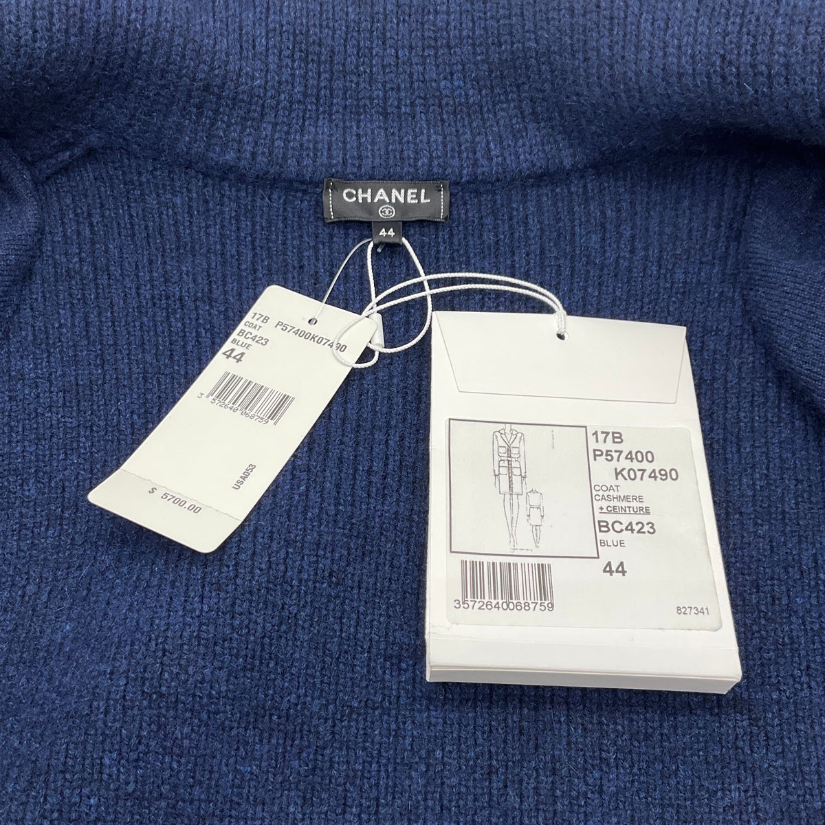 Chanel Navy Blue Cashmere Belted Coat