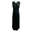 Load image into Gallery viewer, Marina Moscone Black Sleeveless Satin Maxi Dress with Gold Buttons and Chiffon Trim
