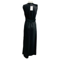 Load image into Gallery viewer, Marina Moscone Black Sleeveless Satin Maxi Dress with Gold Buttons and Chiffon Trim
