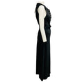 Load image into Gallery viewer, Marina Moscone Black Sleeveless Satin Maxi Dress with Gold Buttons and Chiffon Trim

