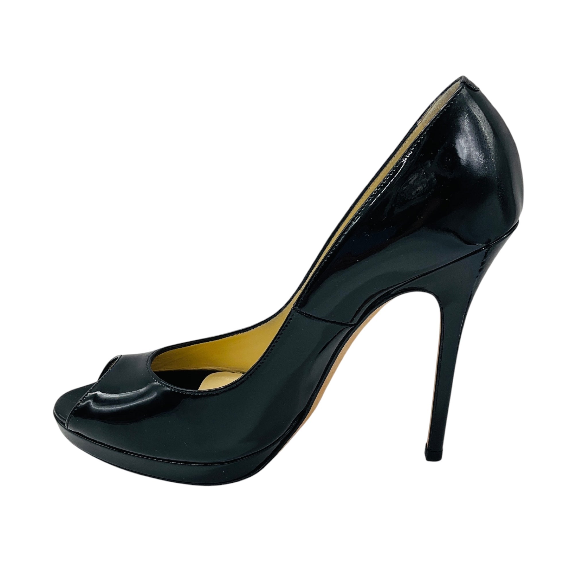Jimmy Choo Black Patent Leather Open Toe Pumps