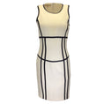 Load image into Gallery viewer, Michael Kors Ivory / Black Leather Trimmed Sleeveless Wool Crepe Dress
