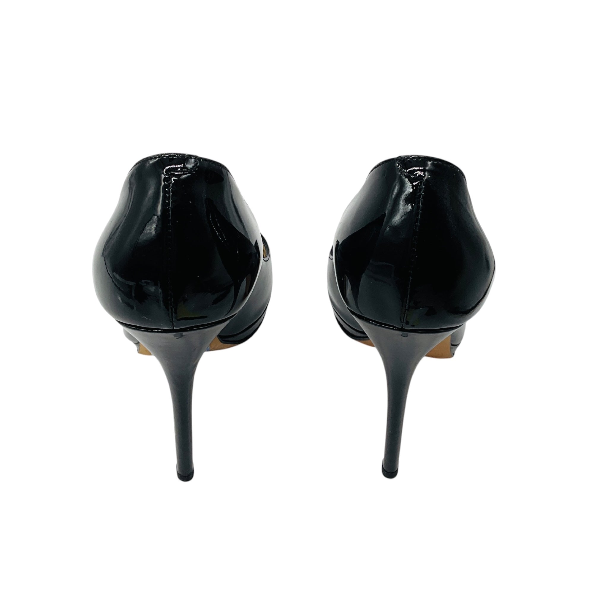 Jimmy Choo Black Patent Leather Open Toe Pumps
