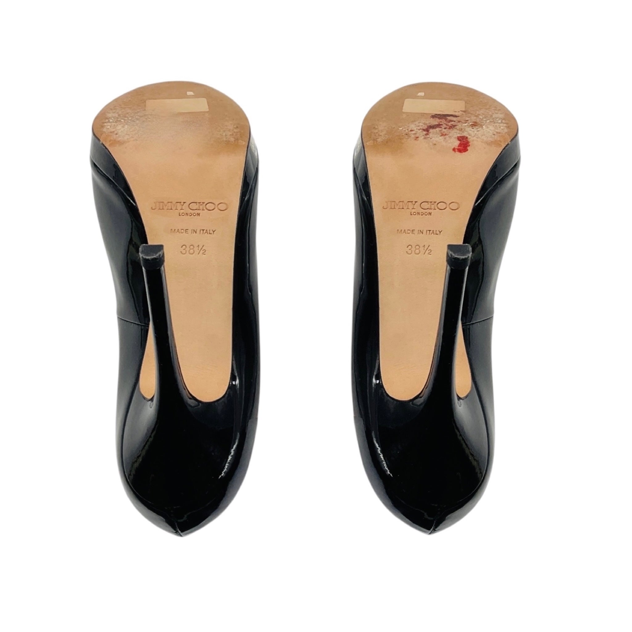Jimmy Choo Black Patent Leather Open Toe Pumps