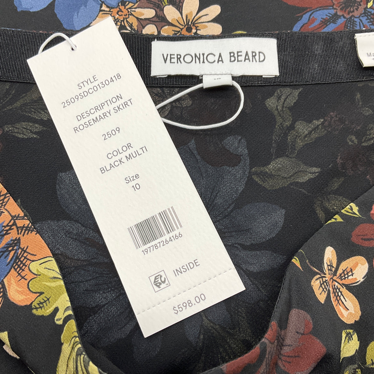 Veronica Beard Black Multi Silk Rosemary Midi Skirt