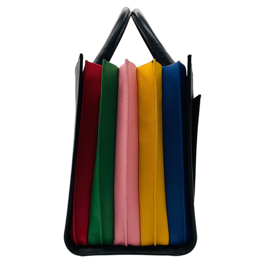 Sara Battaglia Black Rainbow Multicolor Plisse Leather Tote Handbag