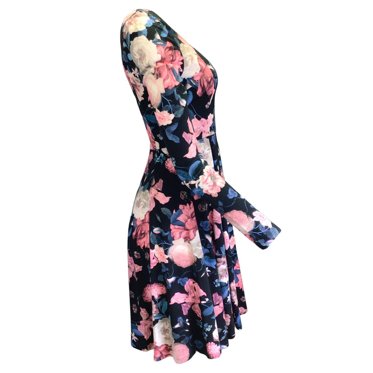 Erdem Martine Black / Pink / Blue Multi Floral Printed Long