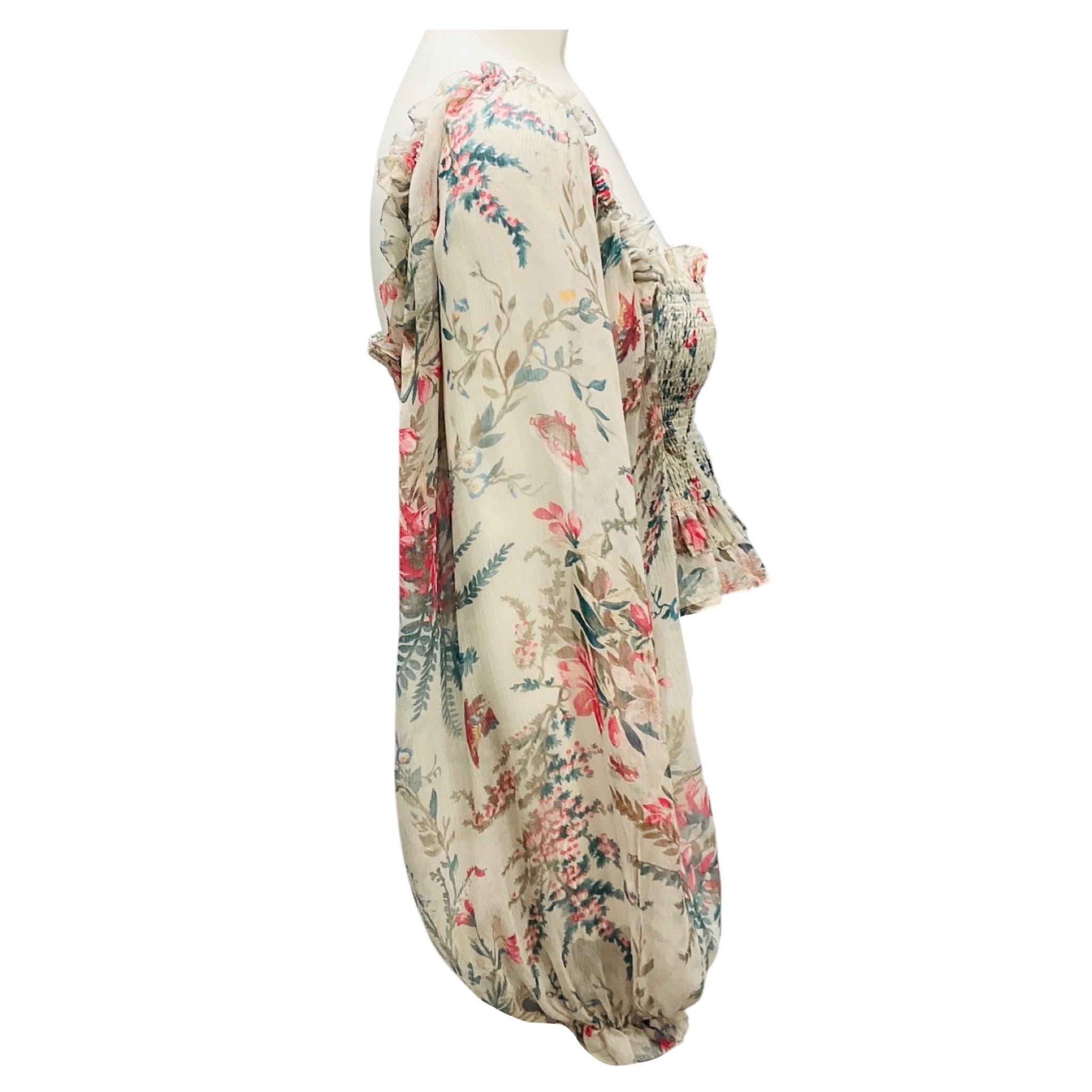 Zimmermann Taupe Multi Floral Printed Cropped Silk Top