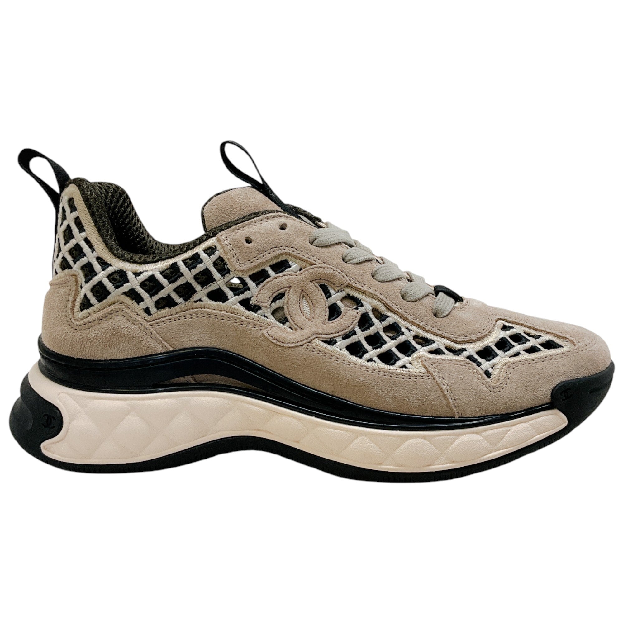 Chanel Beige Suede Interlocking CC Logo Sneakers