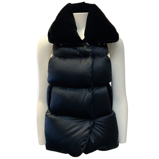 Thomas Wylde Black Silk Puffer Vest with Velvet Studded Collar
