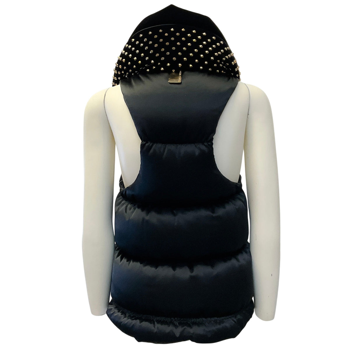 Thomas Wylde Black Silk Puffer Vest with Velvet Studded Collar