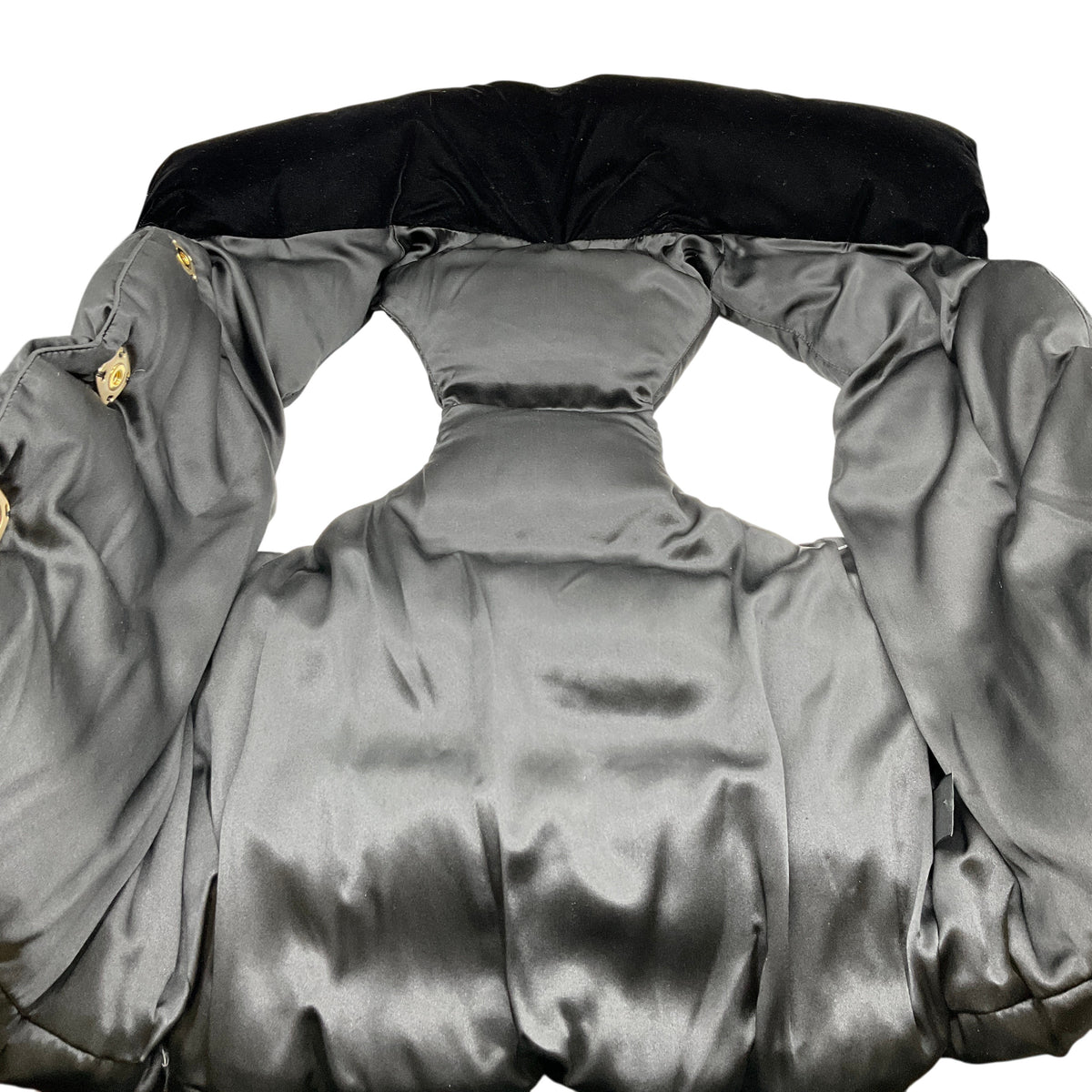 Thomas Wylde Black Silk Puffer Vest with Velvet Studded Collar