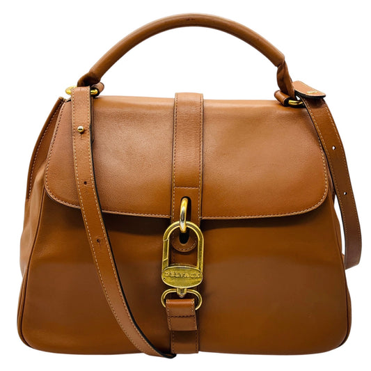 Delvaux Light Brown / Cognac Calfskin Leather Gin Fizz Jumping Satchel Handbag
