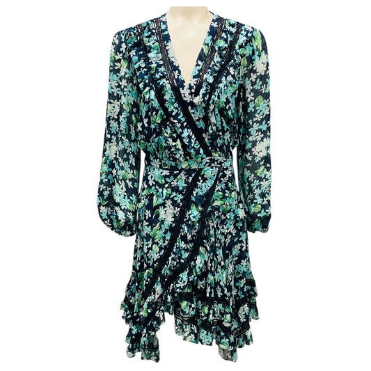 Zimmermann Navy / Light Blue / Green Multi Floral Printed Wrap Dress with Slip