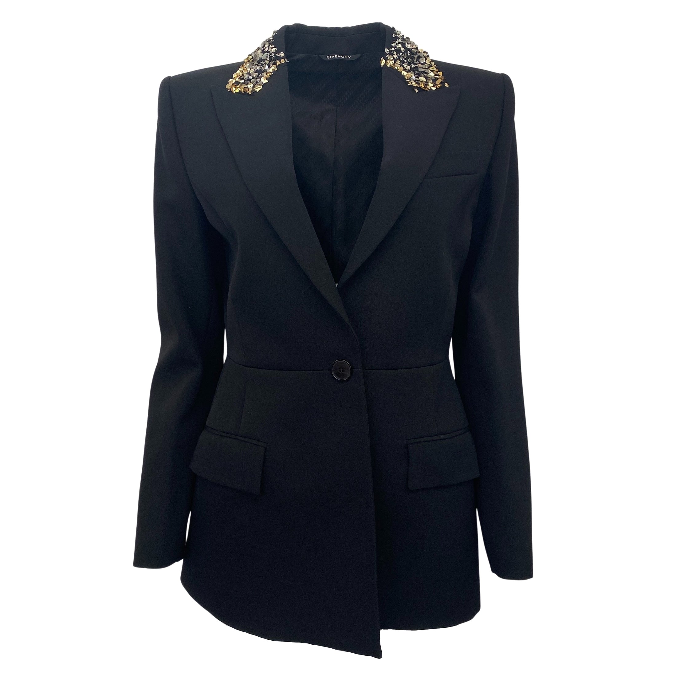 Givenchy Black Wool Blazer with Gold / Silver Sequined Collar