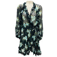 Load image into Gallery viewer, Zimmermann Black / Light Blue Multi Floral Printed Ruffled Sheer Silk Chiffon Wrap Dress
