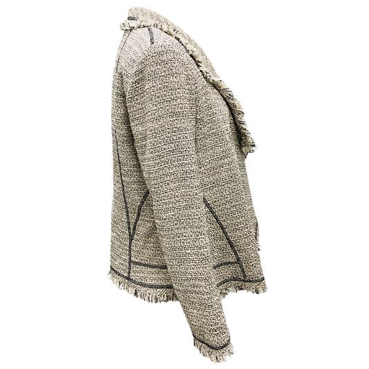 Lafayette 148 New York Raffia Multi Fringed Tweed Open Jacket